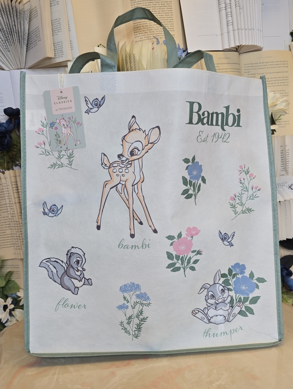NWT Primark X Disney Bambi Tote Bag White & Green